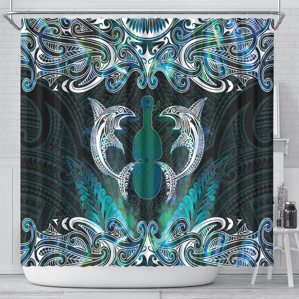 New Zealand Kotiate Weapon Shower Curtain Aotearoa Mango Paua Shell Maori Pattern LT22 - Polynesian Pride