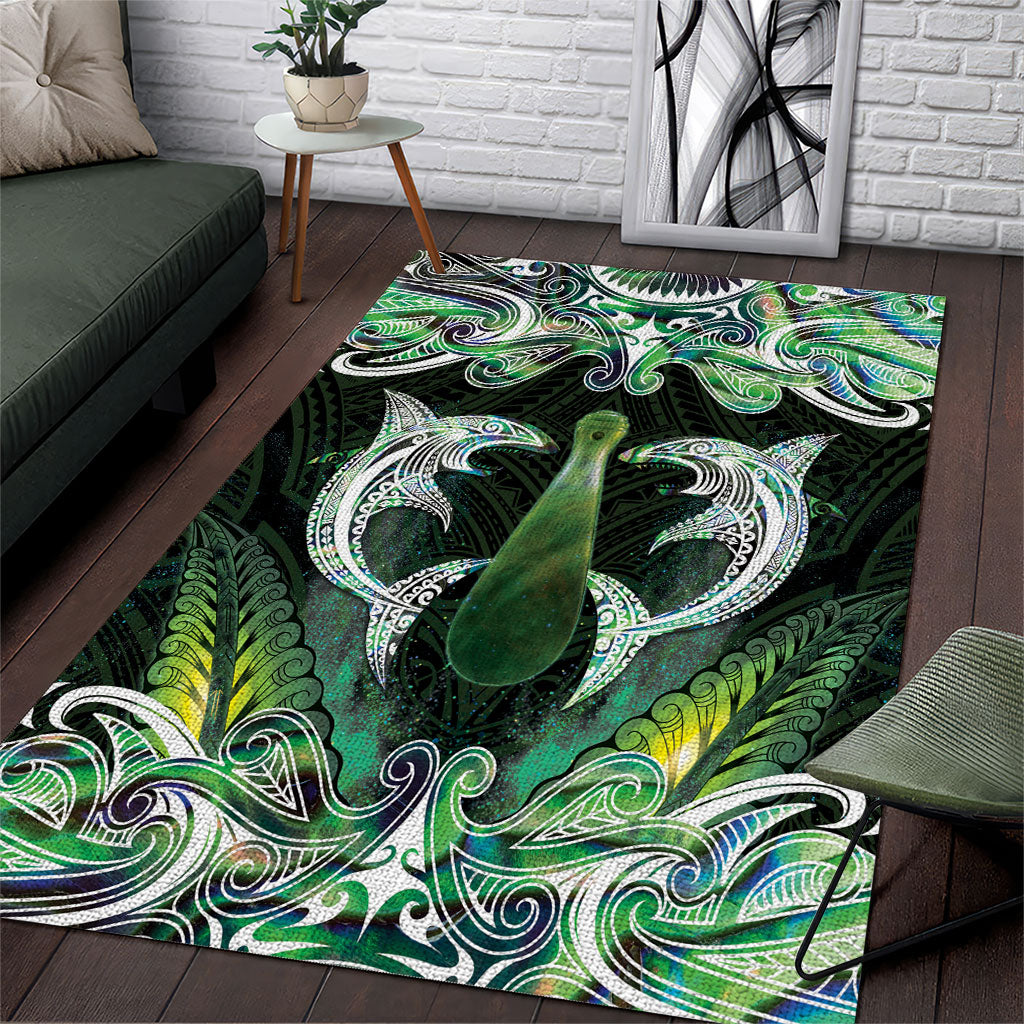 New Zealand Mere Pounamu Weapon Area Rug Aotearoa Mango Paua Shell Maori Pattern LT22 Green - Polynesian Pride
