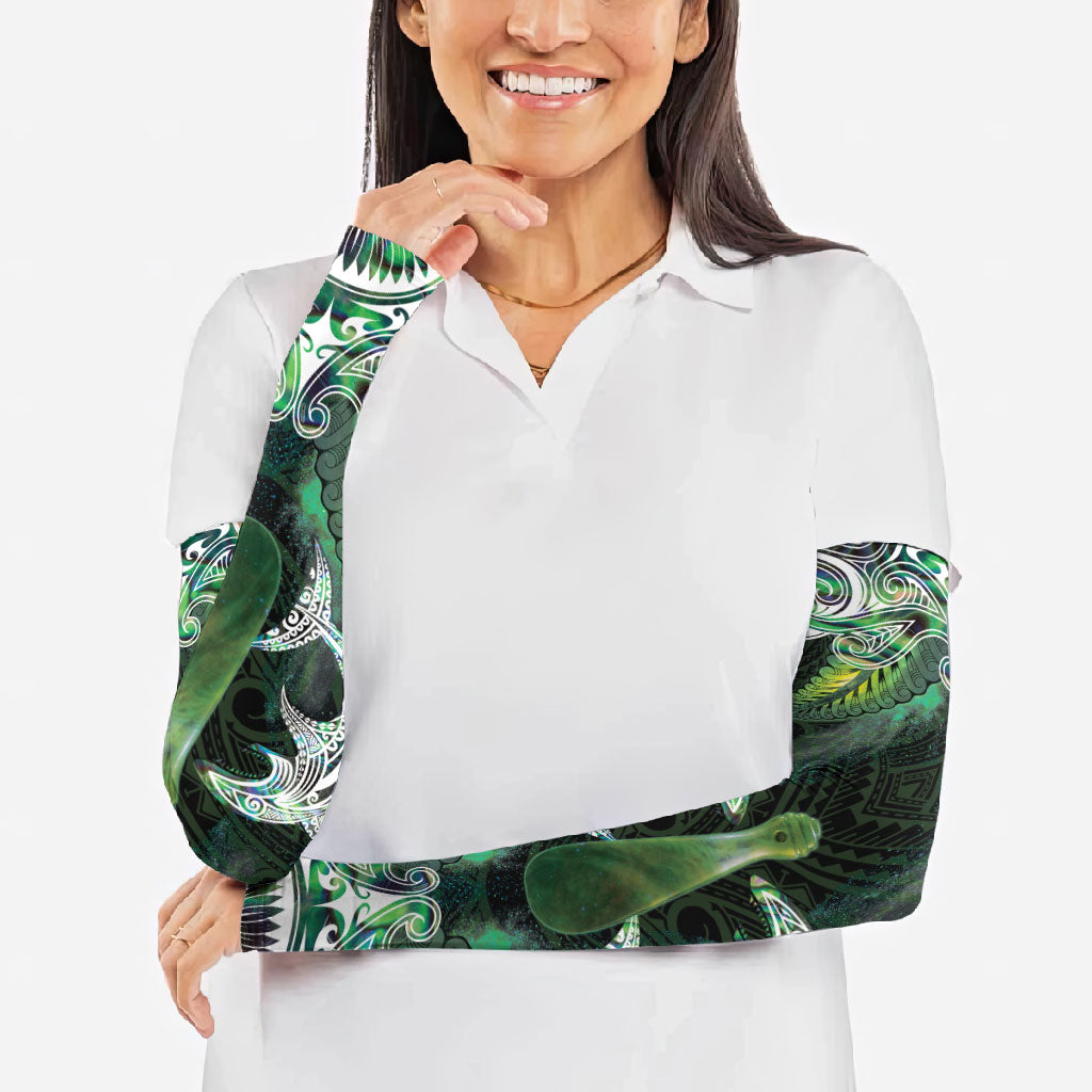 New Zealand Mere Pounamu Weapon Arm Sleeves Aotearoa Mango Paua Shell Maori Pattern LT22 - Polynesian Pride