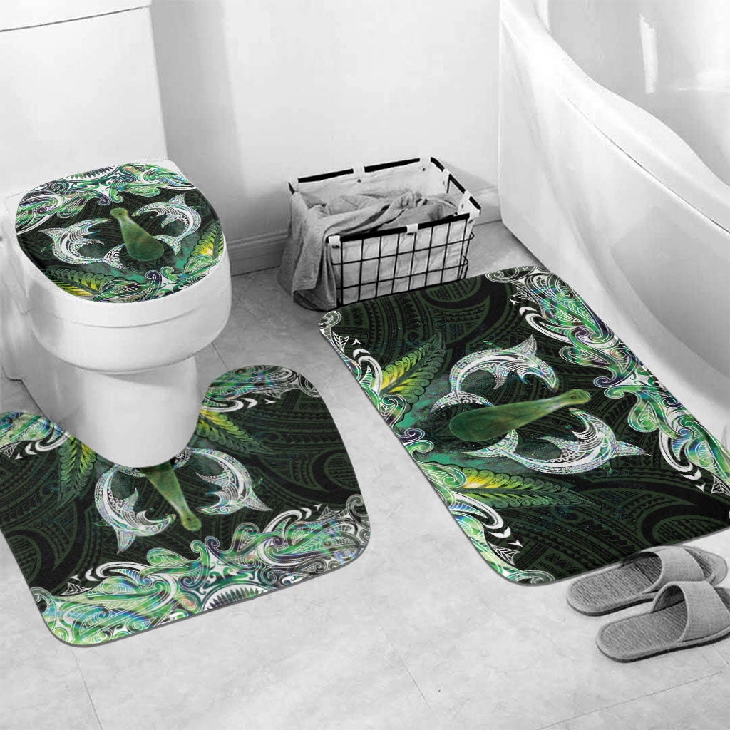 New Zealand Mere Pounamu Weapon Bathroom Set Aotearoa Mango Paua Shell Maori Pattern LT22 Mat Set Only (3 pcs) One Size Green - Polynesian Pride