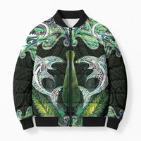 New Zealand Mere Pounamu Weapon Bomber Puffer Jacket Aotearoa Mango Paua Shell Maori Pattern LT22 Unisex Green - Polynesian Pride
