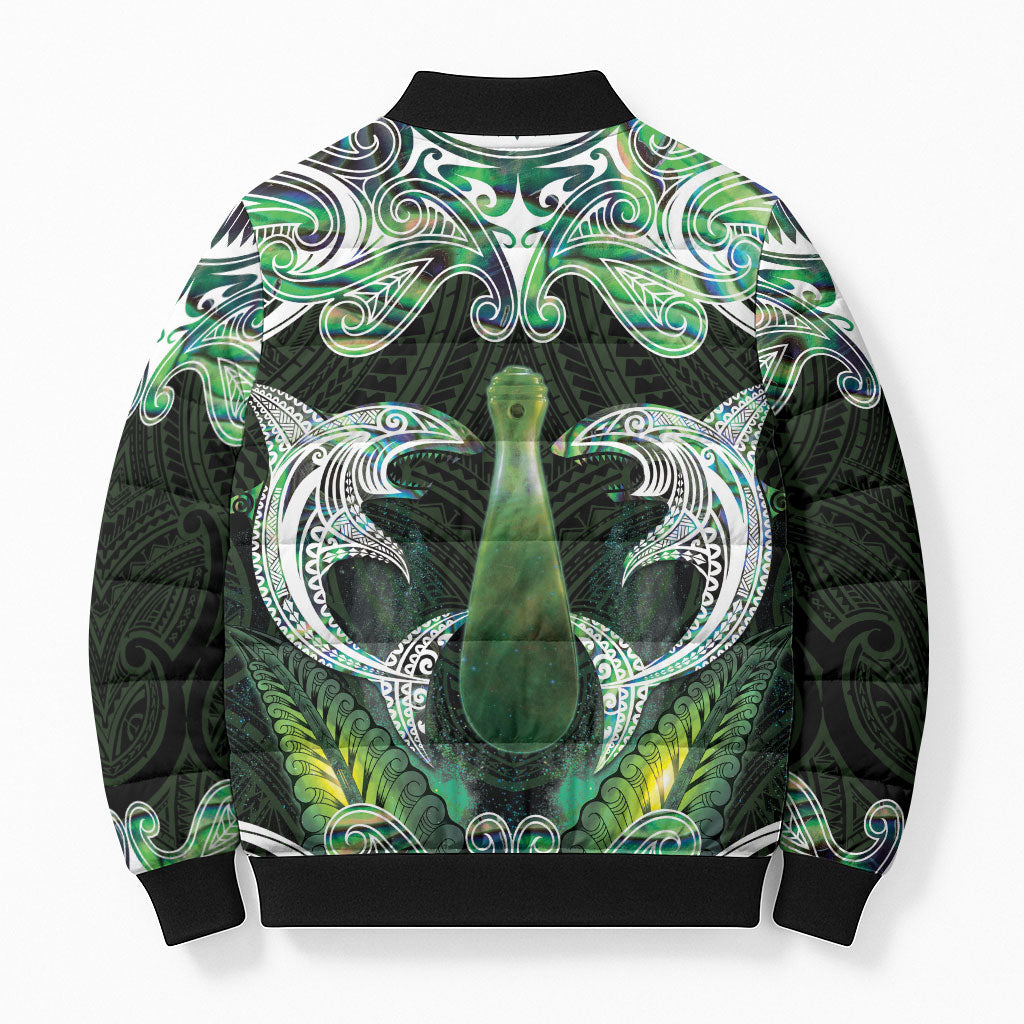 New Zealand Mere Pounamu Weapon Bomber Puffer Jacket Aotearoa Mango Paua Shell Maori Pattern LT22 - Polynesian Pride