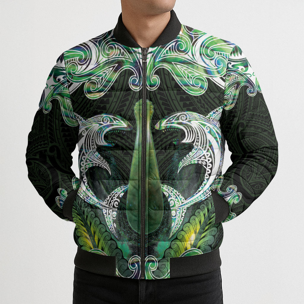 New Zealand Mere Pounamu Weapon Bomber Puffer Jacket Aotearoa Mango Paua Shell Maori Pattern LT22 - Polynesian Pride