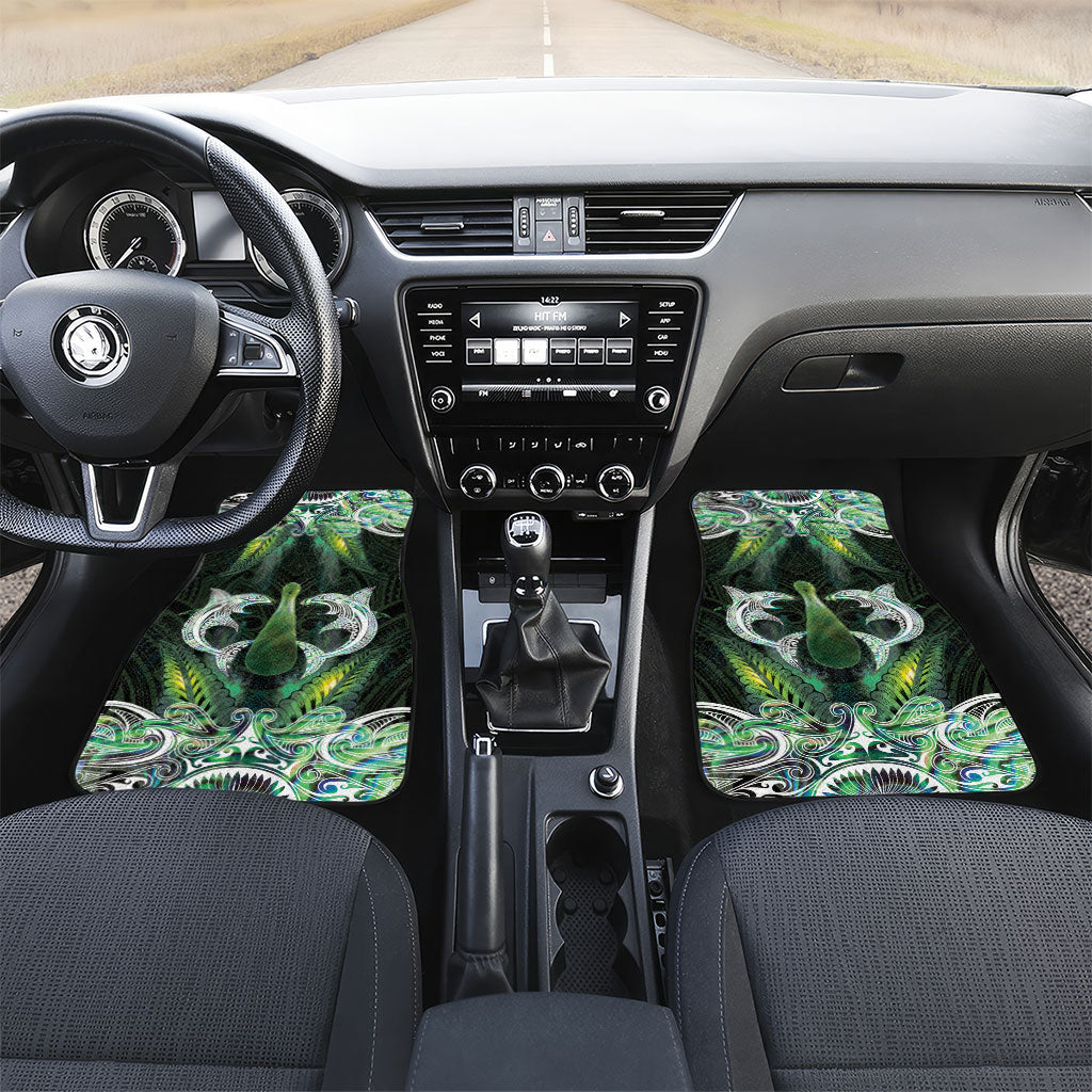 New Zealand Mere Pounamu Weapon Car Mats Aotearoa Mango Paua Shell Maori Pattern LT22 Set 2pcs - Front Green - Polynesian Pride