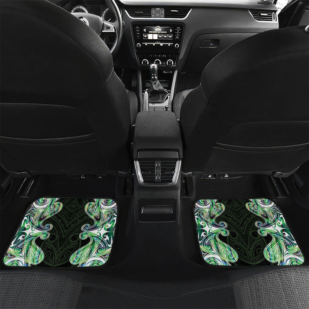 New Zealand Mere Pounamu Weapon Car Mats Aotearoa Mango Paua Shell Maori Pattern LT22 Set 2pcs - Back Green - Polynesian Pride