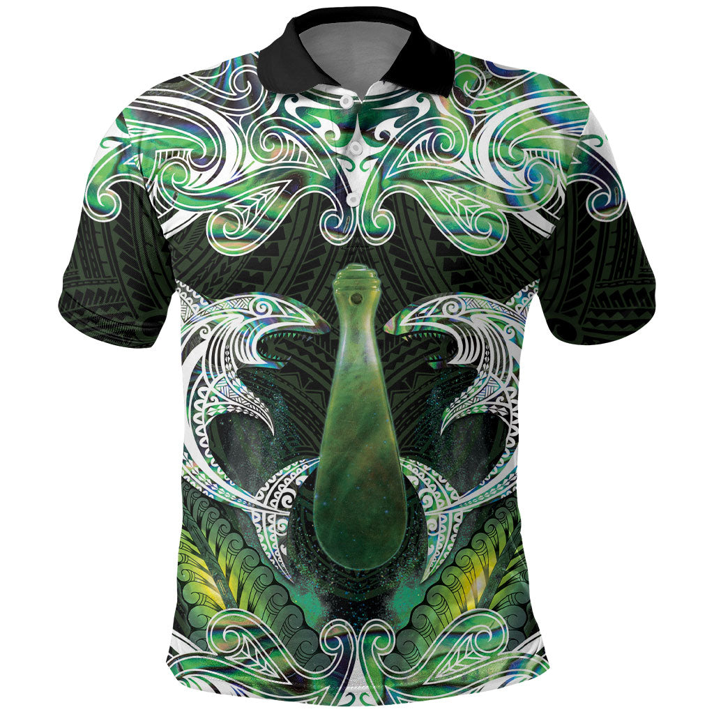 New Zealand Mere Pounamu Weapon Polo Shirt Aotearoa Mango Paua Shell Maori Pattern LT22 Green - Polynesian Pride
