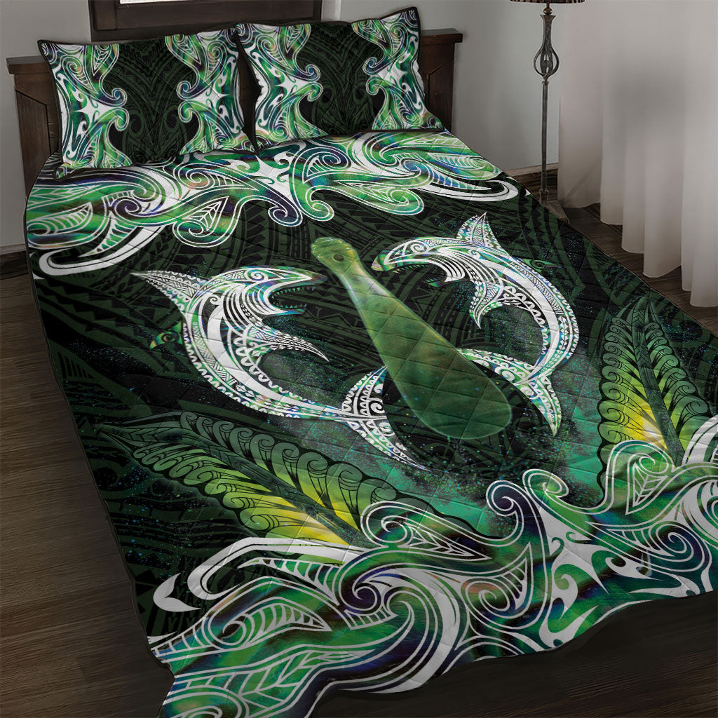 New Zealand Mere Pounamu Weapon Quilt Bed Set Aotearoa Mango Paua Shell Maori Pattern LT22 Green - Polynesian Pride
