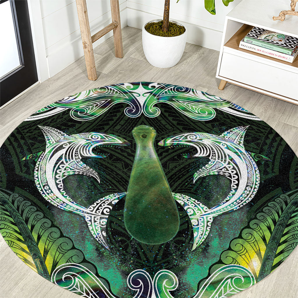 New Zealand Mere Pounamu Weapon Round Carpet Aotearoa Mango Paua Shell Maori Pattern LT22 Green - Polynesian Pride