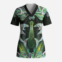 New Zealand Mere Pounamu Weapon Scrub Top Aotearoa Mango Paua Shell Maori Pattern LT22 Adult Green - Polynesian Pride