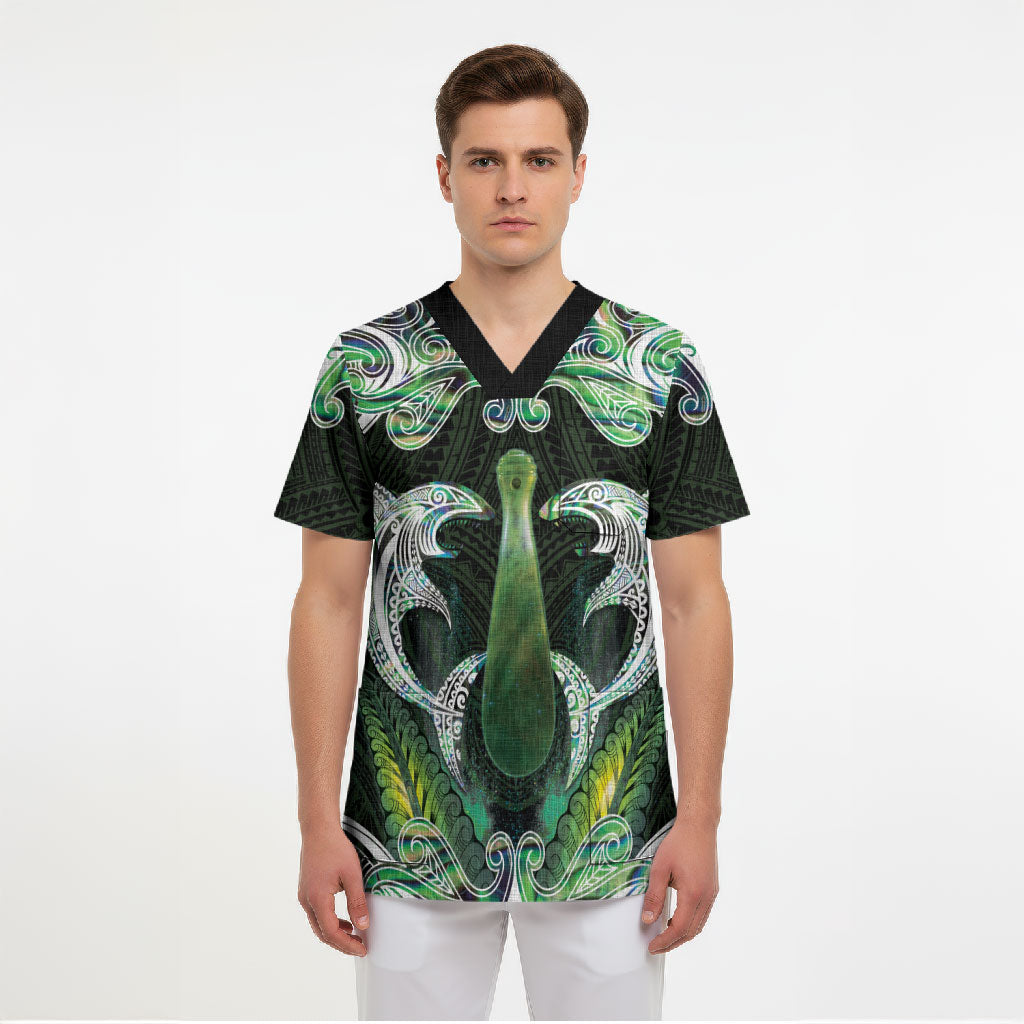 New Zealand Mere Pounamu Weapon Scrub Top Aotearoa Mango Paua Shell Maori Pattern LT22 - Polynesian Pride