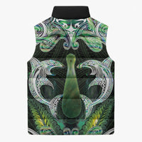 New Zealand Mere Pounamu Weapon Sleeveless Puffer Jacket Aotearoa Mango Paua Shell Maori Pattern LT22 - Polynesian Pride