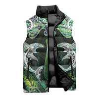 New Zealand Mere Pounamu Weapon Sleeveless Puffer Jacket Aotearoa Mango Paua Shell Maori Pattern LT22 - Polynesian Pride