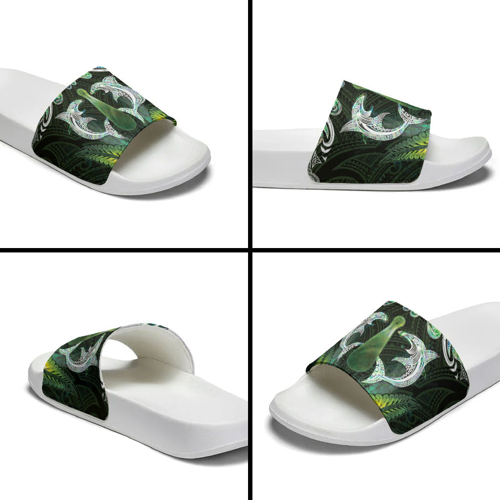 New Zealand Mere Pounamu Weapon Slide Sandals Aotearoa Mango Paua Shell Maori Pattern LT22 - Polynesian Pride