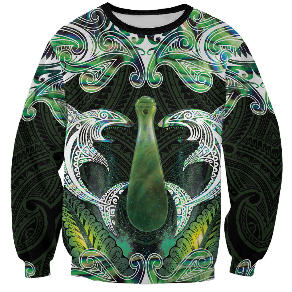 New Zealand Mere Pounamu Weapon Sweatshirt Aotearoa Mango Paua Shell Maori Pattern LT22 Unisex Green - Polynesian Pride