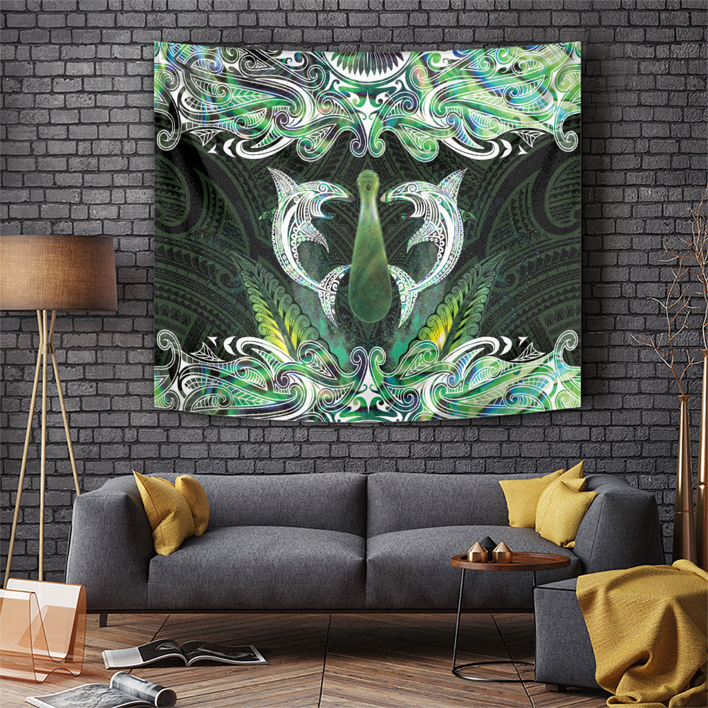 New Zealand Mere Pounamu Weapon Tapestry Aotearoa Mango Paua Shell Maori Pattern LT22 Green - Polynesian Pride