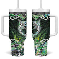 New Zealand Mere Pounamu Weapon Tumbler With Handle Aotearoa Mango Paua Shell Maori Pattern LT22 One Size: 40 oz Green - Polynesian Pride