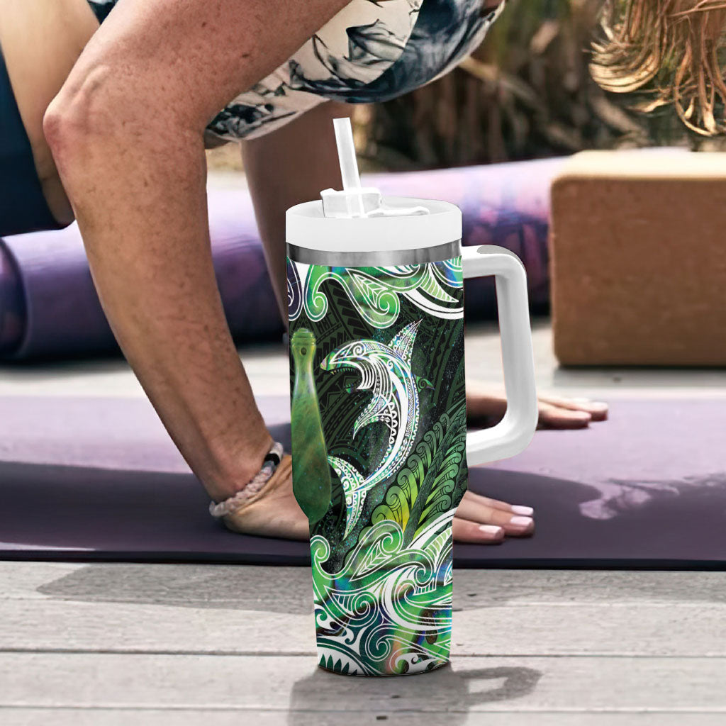 New Zealand Mere Pounamu Weapon Tumbler With Handle Aotearoa Mango Paua Shell Maori Pattern LT22 - Polynesian Pride