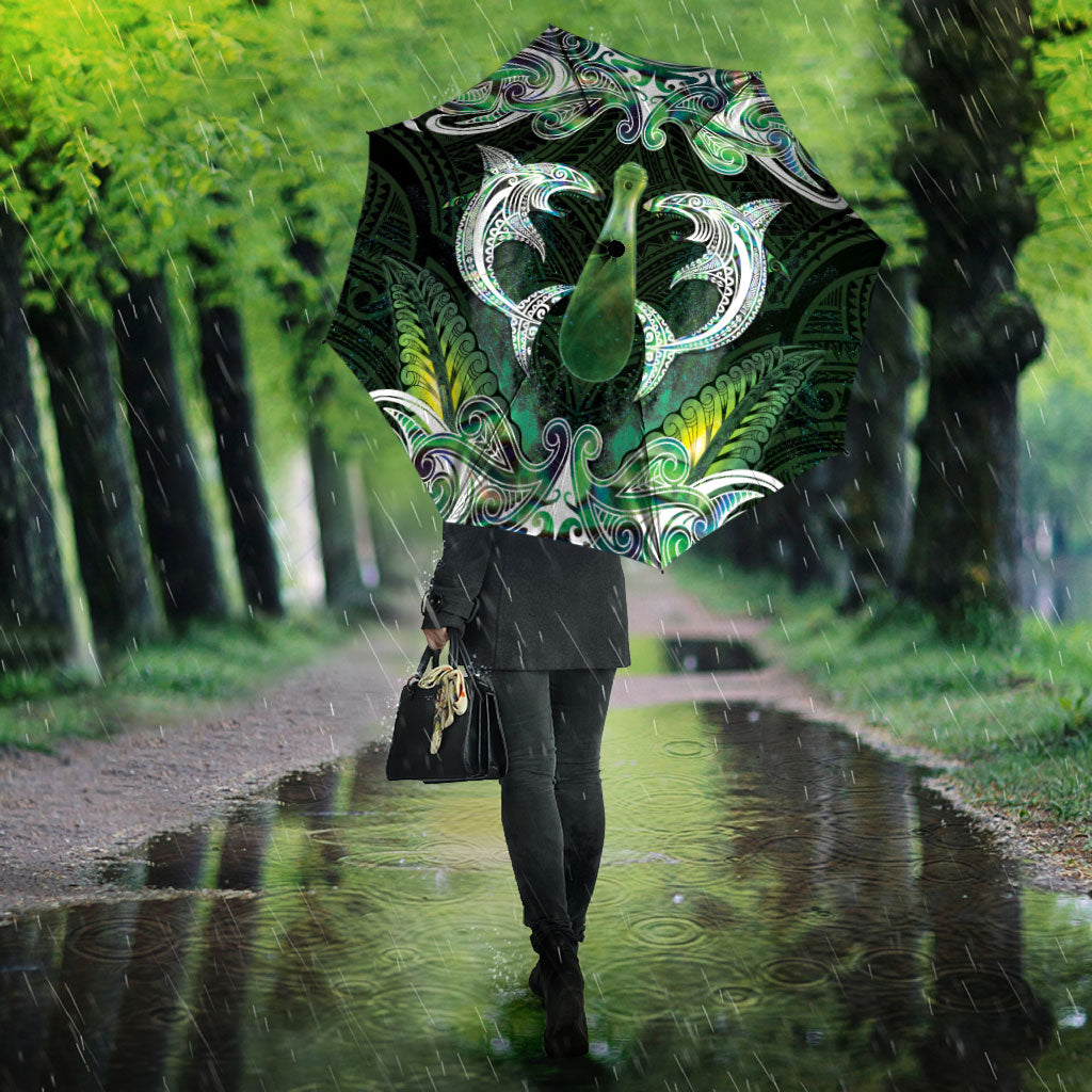 New Zealand Mere Pounamu Weapon Umbrella Aotearoa Mango Paua Shell Maori Pattern LT22 - Polynesian Pride