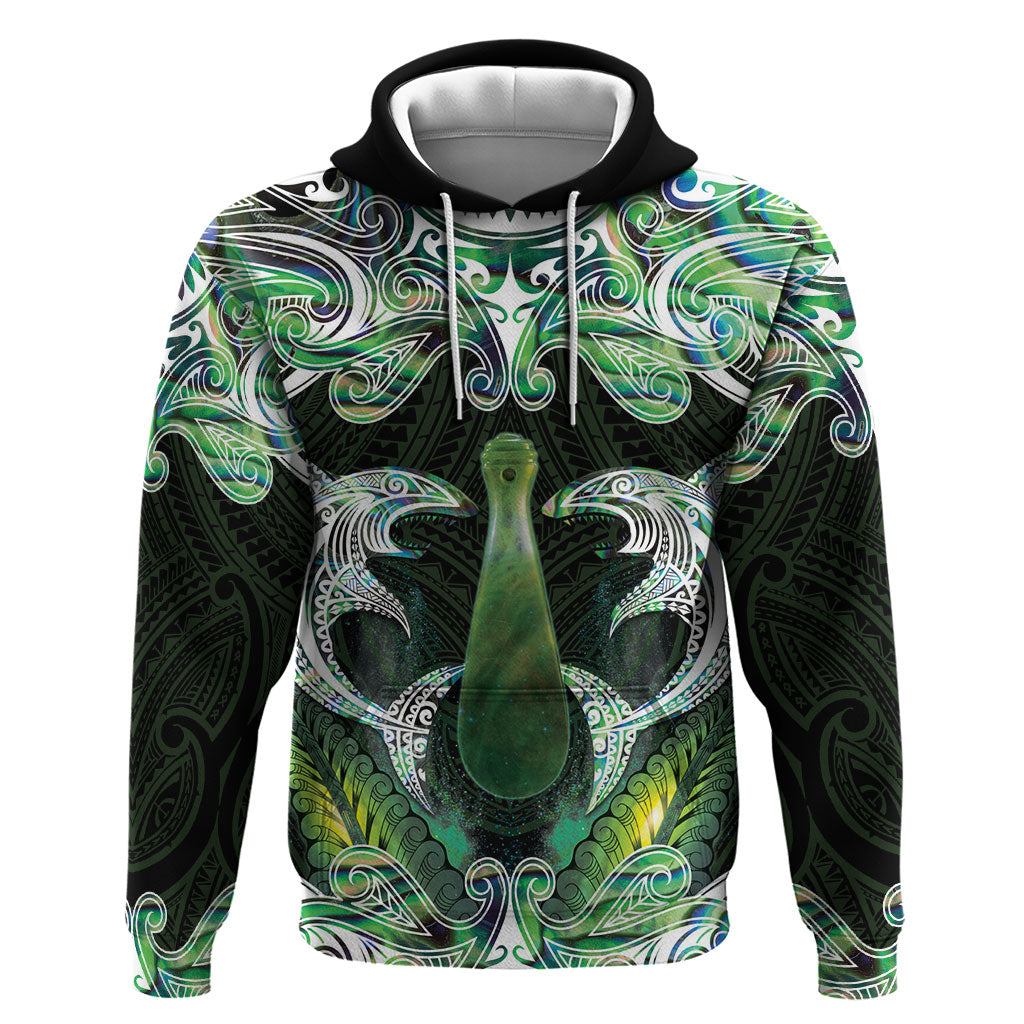 New Zealand Mere Pounamu Weapon Zip Hoodie Aotearoa Mango Paua Shell Maori Pattern LT22 Pullover Hoodie Green - Polynesian Pride