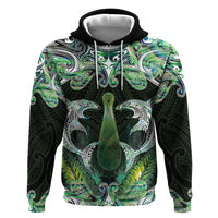 New Zealand Mere Pounamu Weapon Zip Hoodie Aotearoa Mango Paua Shell Maori Pattern LT22 Pullover Hoodie Green - Polynesian Pride
