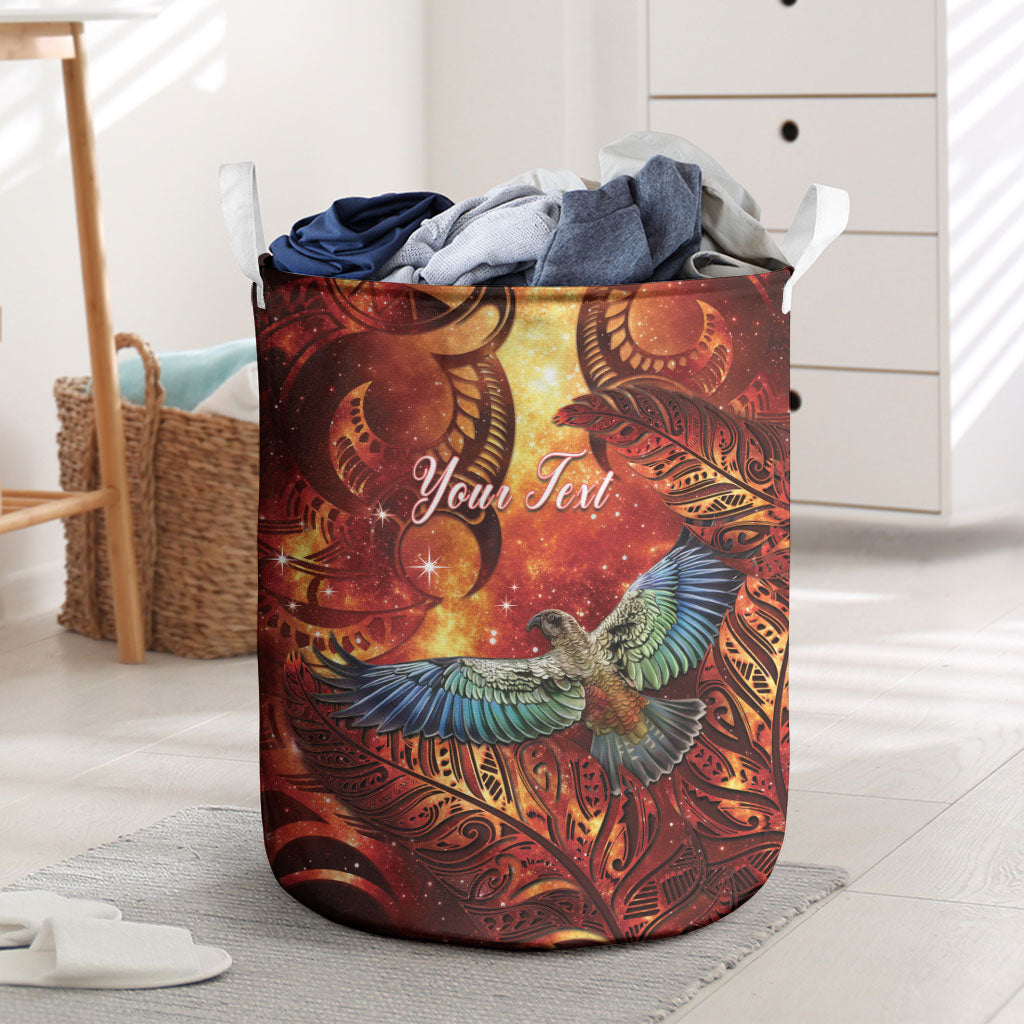 New Zealand Kea Bird Matariki Personalised Laundry Basket Silver Fern Maori Pattern LT22 Orange - Polynesian Pride
