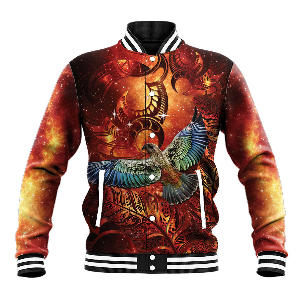 New Zealand Kea Bird Matariki Personalised Baseball Jacket Silver Fern Maori Pattern LT22 Unisex Orange - Polynesian Pride
