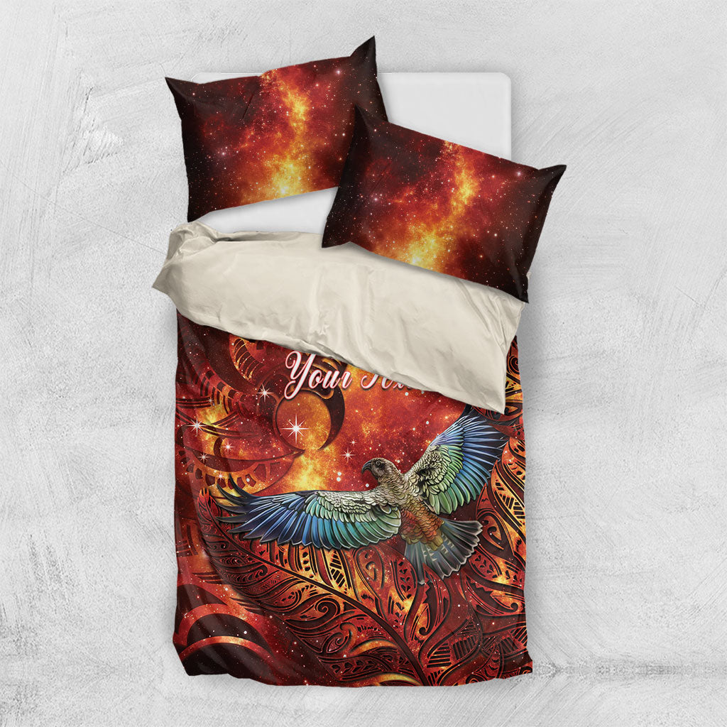 New Zealand Kea Bird Matariki Personalised Bedding Set Silver Fern Maori Pattern LT22 US Twin 172cm x 218cm Orange - Polynesian Pride