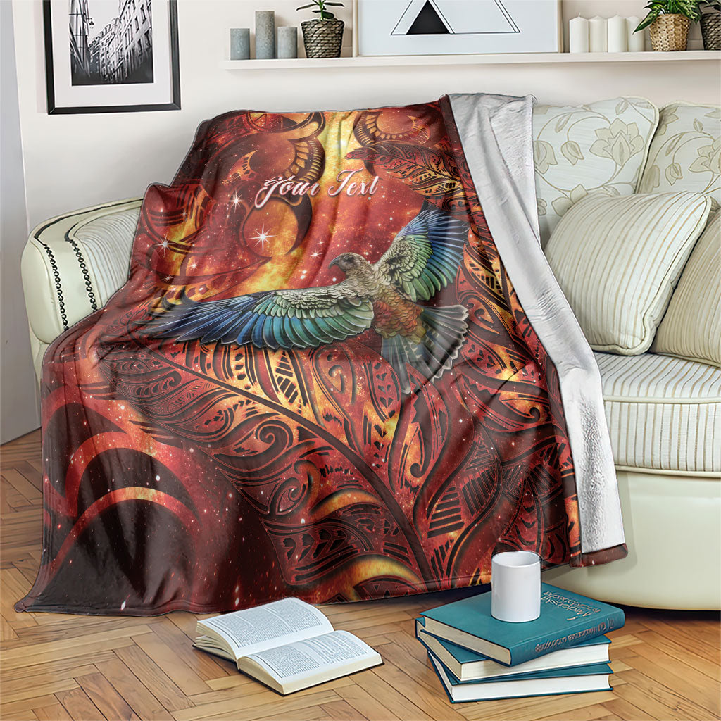 New Zealand Kea Bird Matariki Personalised Blanket Silver Fern Maori Pattern LT22 Orange - Polynesian Pride