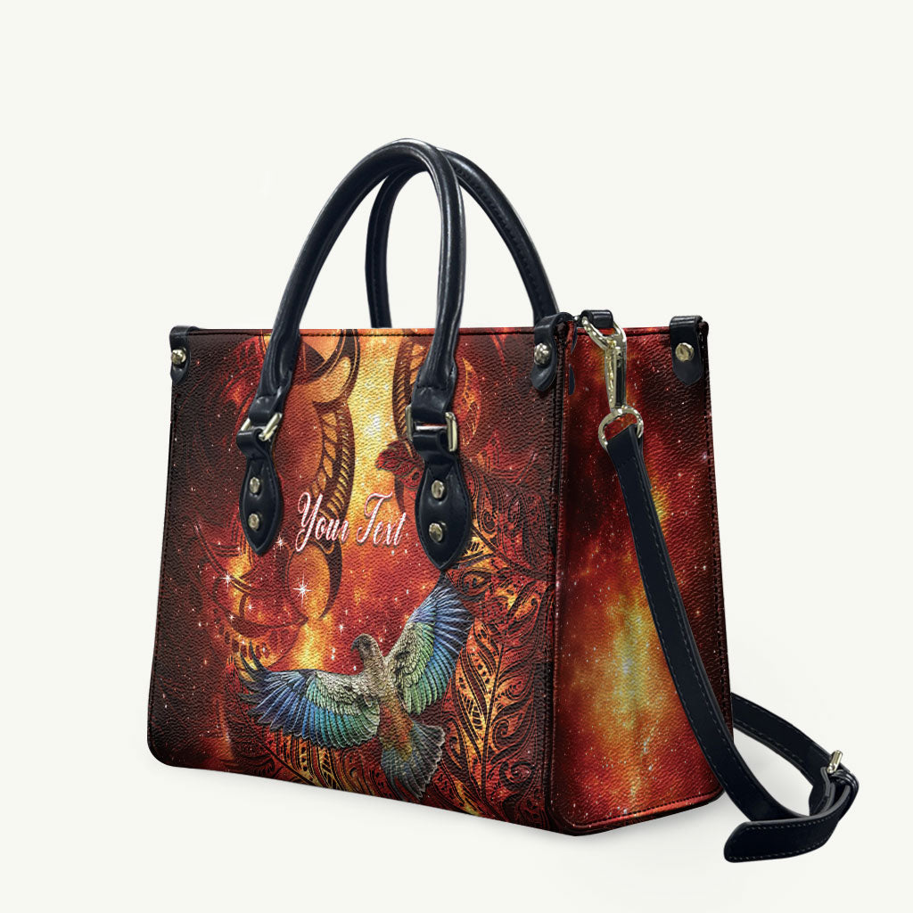 New Zealand Kea Bird Matariki Personalised Leather Bag Silver Fern Maori Pattern LT22 Orange - Polynesian Pride