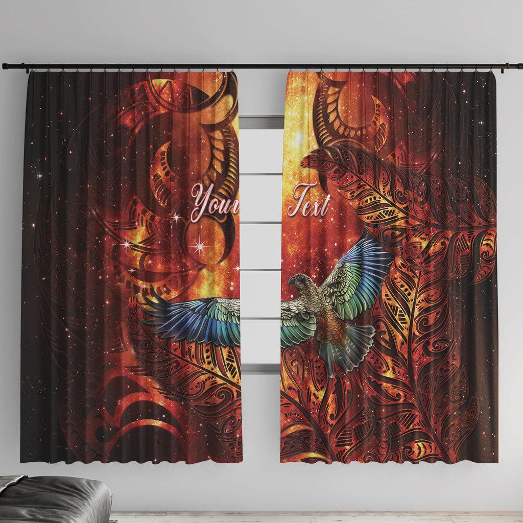 New Zealand Kea Bird Matariki Personalised Window Curtain Silver Fern Maori Pattern LT22 With Hooks Orange - Polynesian Pride