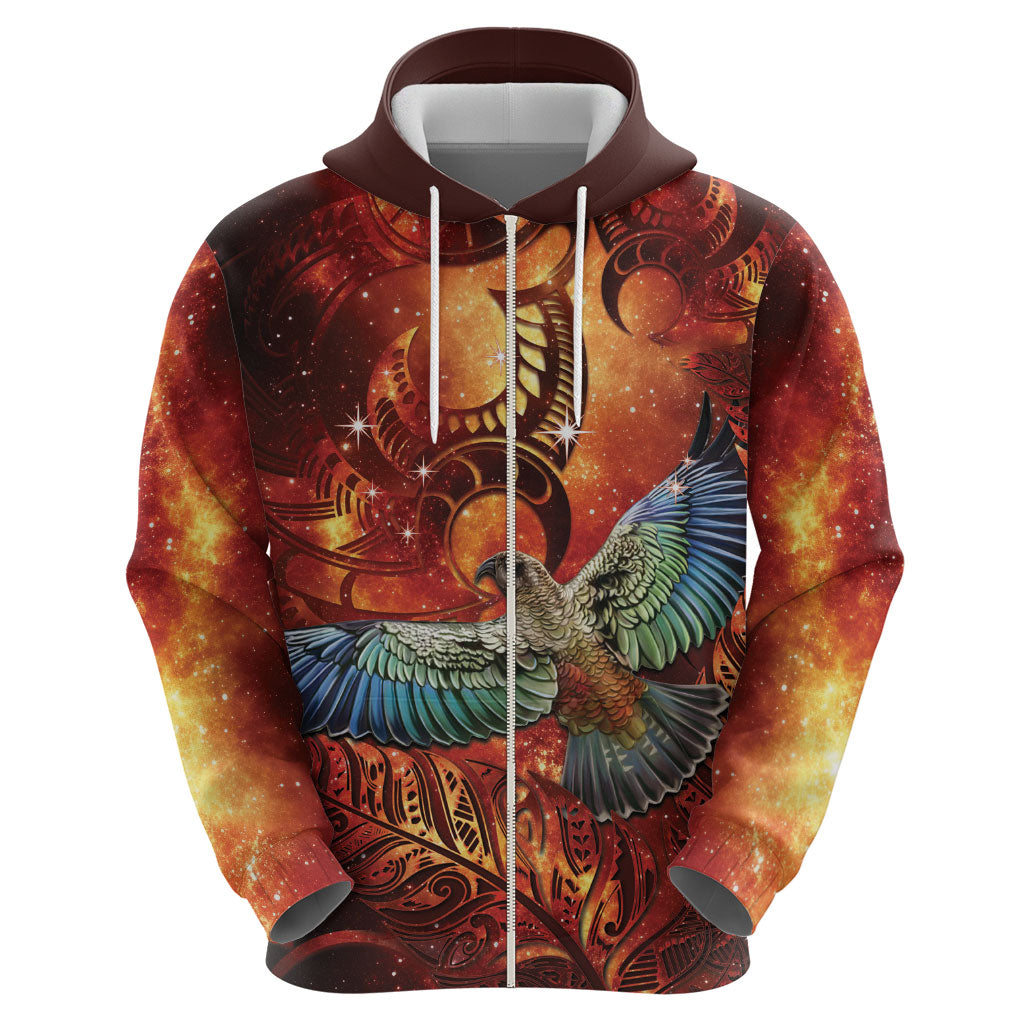 New Zealand Kea Bird Matariki Personalised Zip Hoodie Silver Fern Maori Pattern LT22 - Polynesian Pride