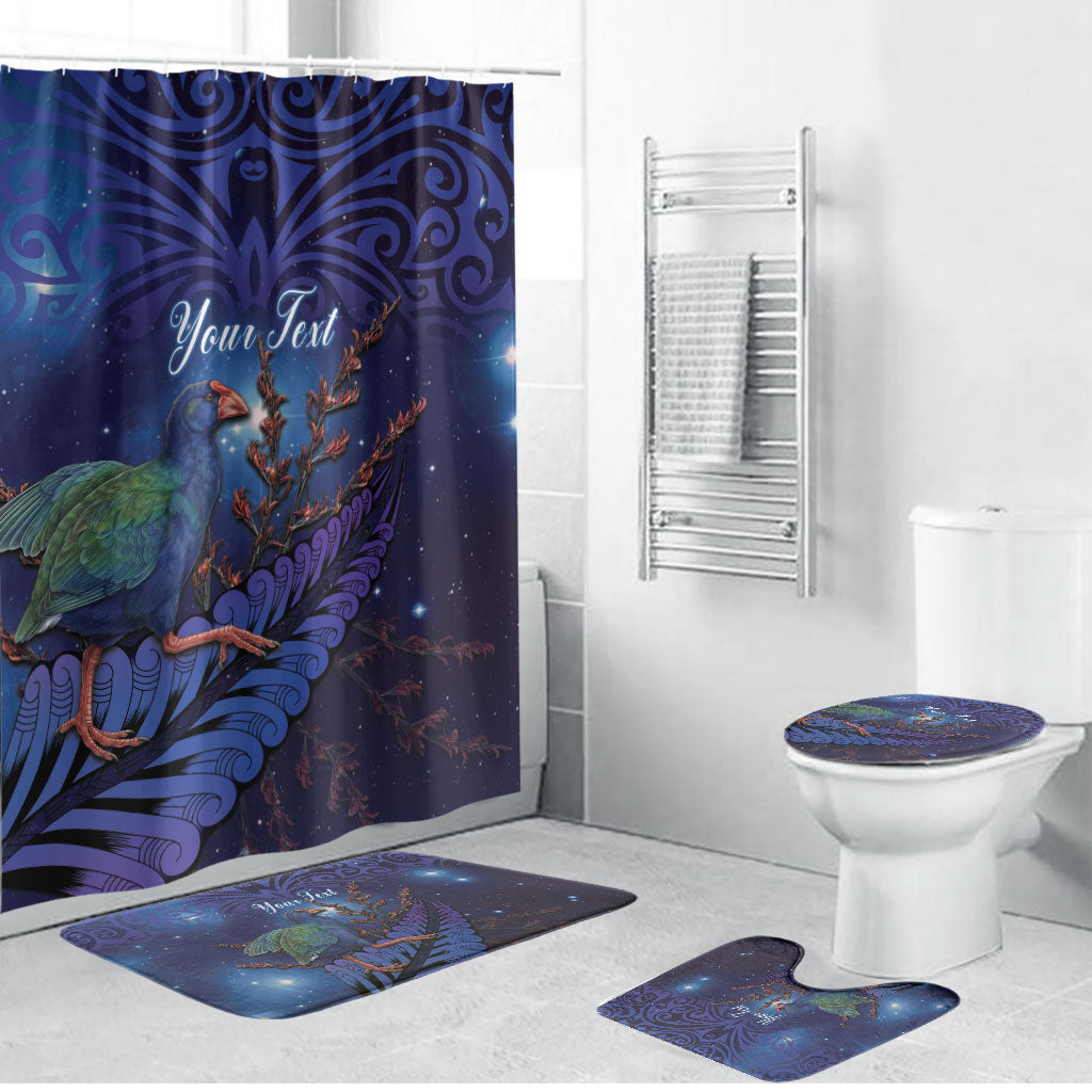 Takahe New Zealand Personalised Bathroom Set Harakeke Silver Fern Maori Pattern LT22 Bathroom Set (4 pcs) Blue - Polynesian Pride