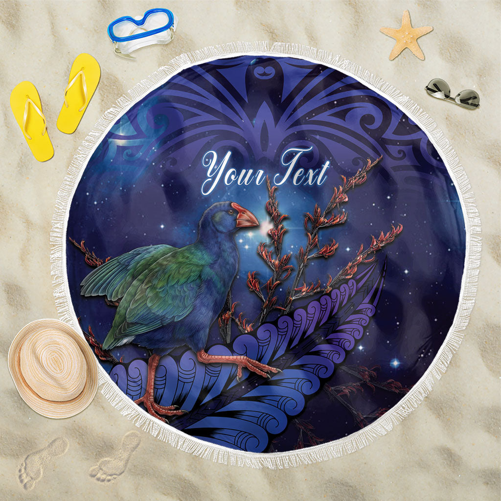 Takahe New Zealand Personalised Beach Blanket Harakeke Silver Fern Maori Pattern LT22 One Size 150cm Blue - Polynesian Pride