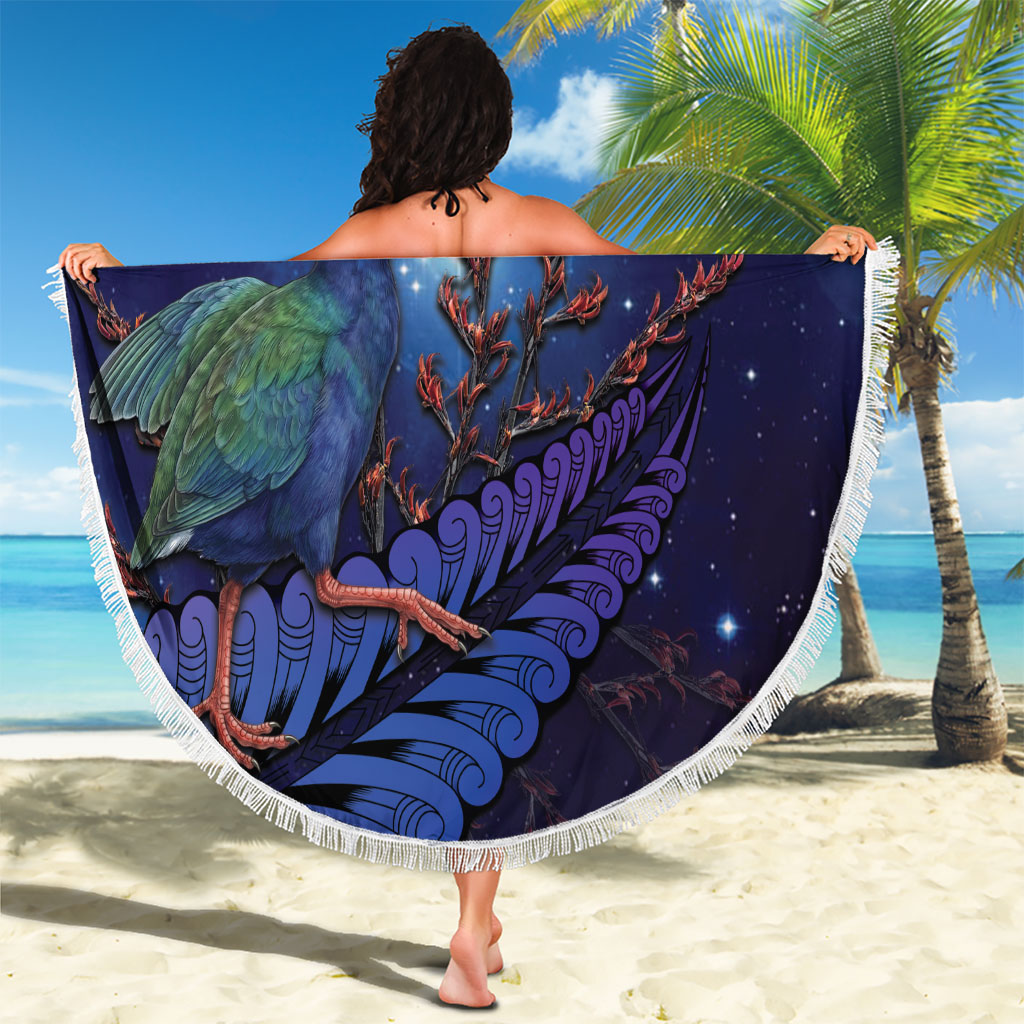 Takahe New Zealand Personalised Beach Blanket Harakeke Silver Fern Maori Pattern LT22 - Polynesian Pride