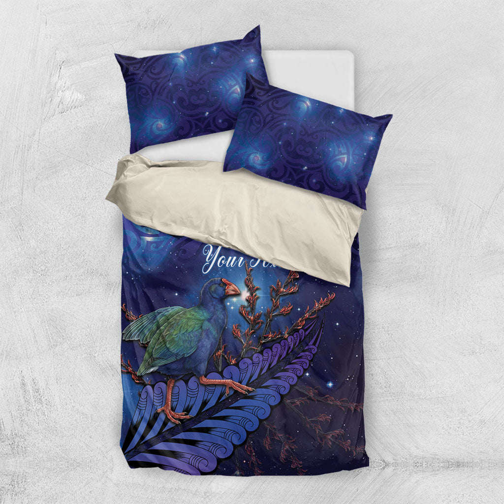 Takahe New Zealand Personalised Bedding Set Harakeke Silver Fern Maori Pattern LT22 US Twin 172cm x 218cm Blue - Polynesian Pride