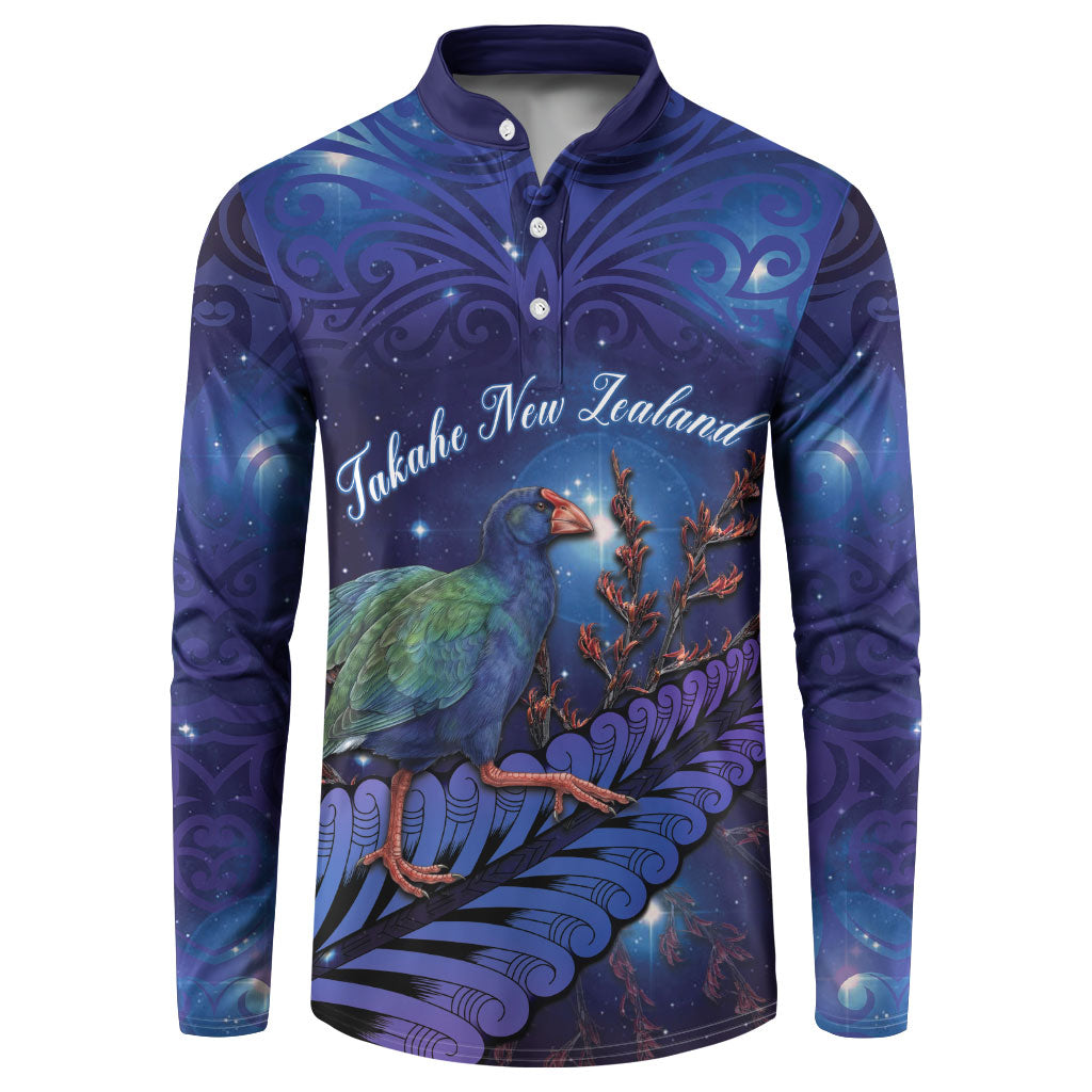 Takahe New Zealand Personalised Button Sweatshirt Harakeke Silver Fern Maori Pattern LT22 Blue - Polynesian Pride