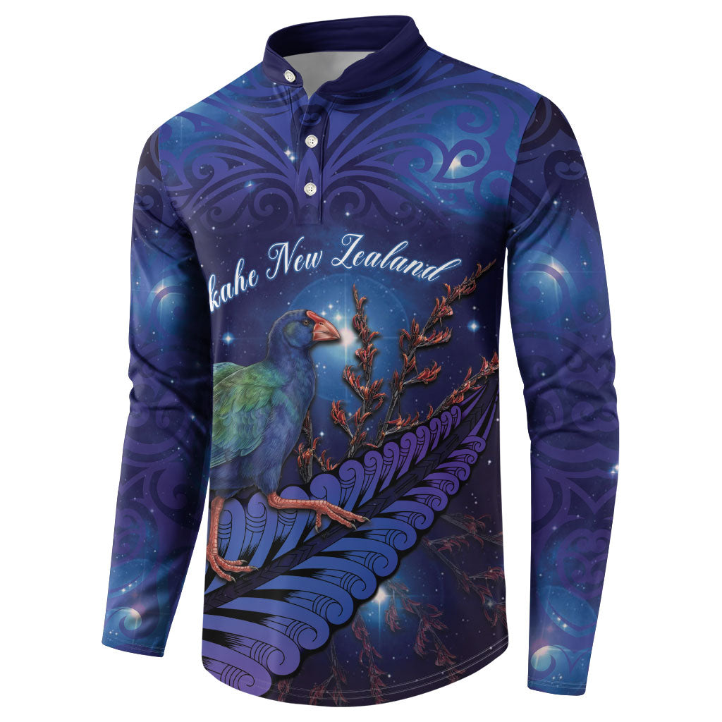 Takahe New Zealand Personalised Button Sweatshirt Harakeke Silver Fern Maori Pattern LT22 - Polynesian Pride