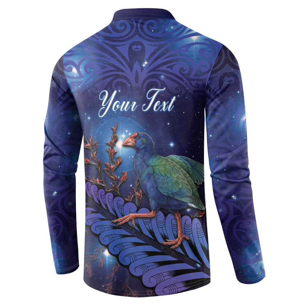 Takahe New Zealand Personalised Button Sweatshirt Harakeke Silver Fern Maori Pattern LT22 - Polynesian Pride