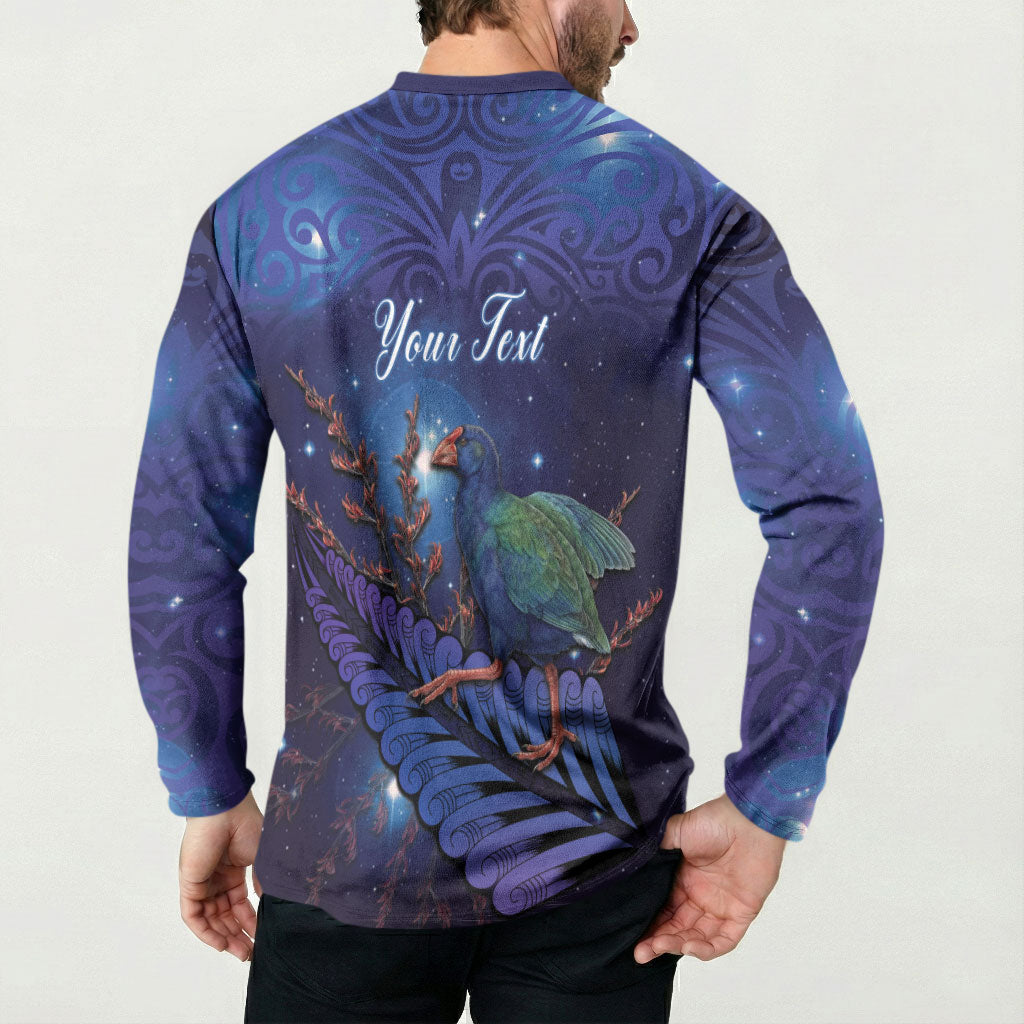 Takahe New Zealand Personalised Button Sweatshirt Harakeke Silver Fern Maori Pattern LT22 - Polynesian Pride