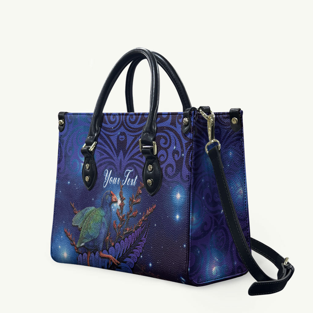 Takahe New Zealand Personalised Leather Bag Harakeke Silver Fern Maori Pattern LT22 Blue - Polynesian Pride