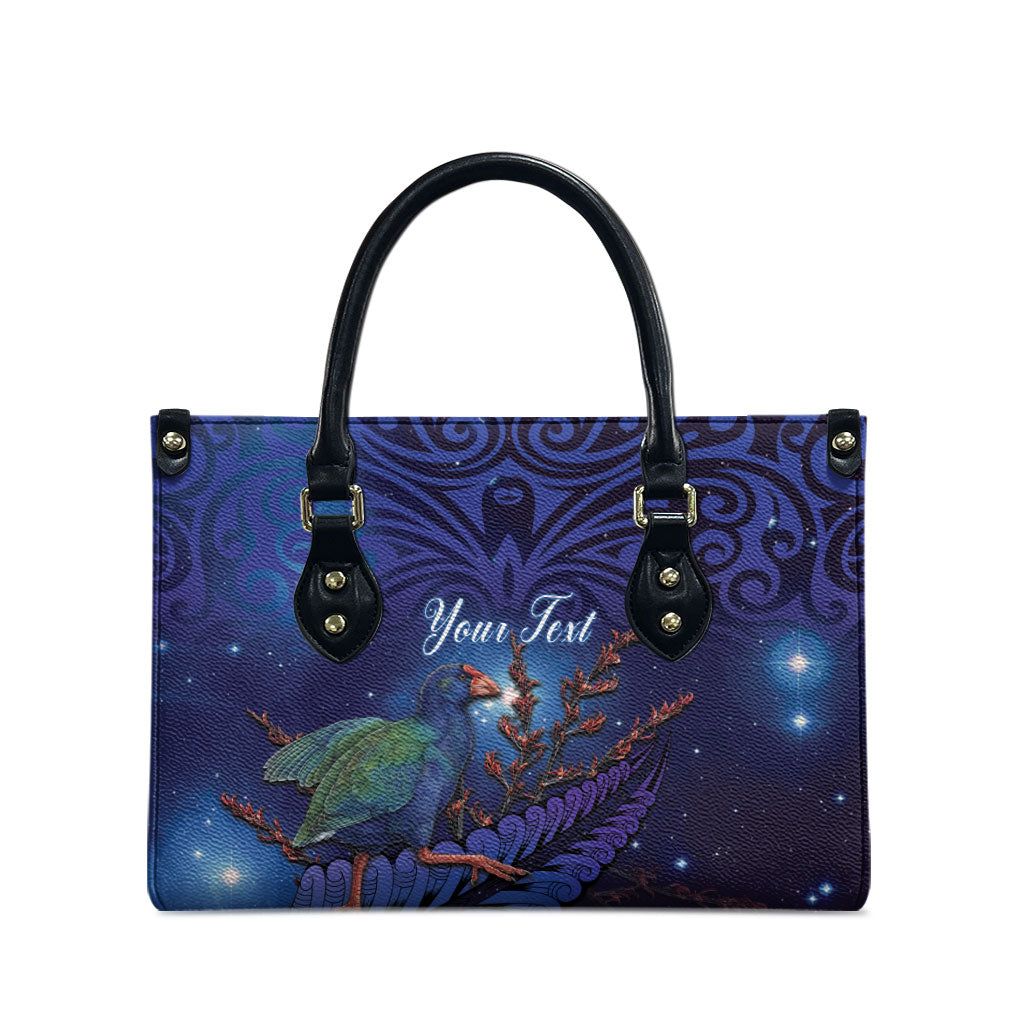 Takahe New Zealand Personalised Leather Bag Harakeke Silver Fern Maori Pattern LT22 - Polynesian Pride