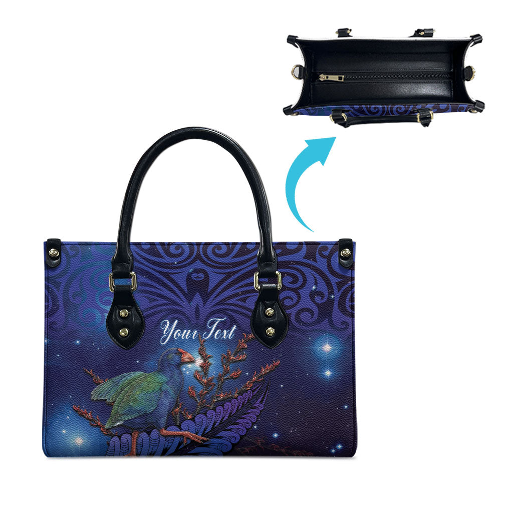 Takahe New Zealand Personalised Leather Bag Harakeke Silver Fern Maori Pattern LT22 - Polynesian Pride