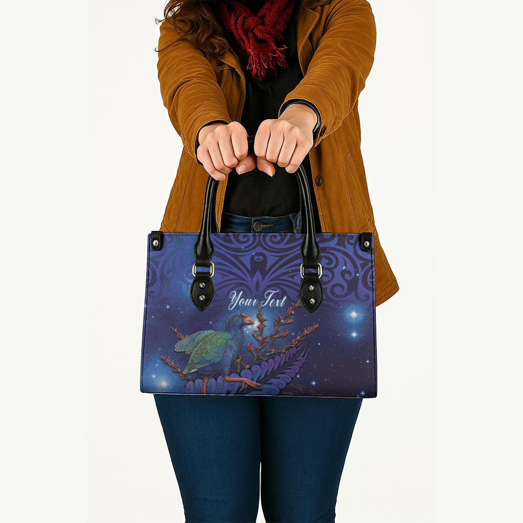 Takahe New Zealand Personalised Leather Bag Harakeke Silver Fern Maori Pattern LT22 - Polynesian Pride