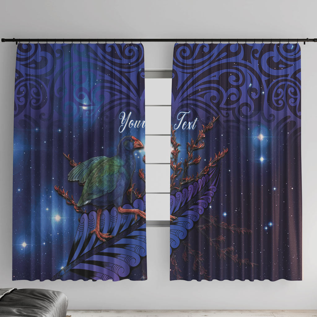 Takahe New Zealand Personalised Window Curtain Harakeke Silver Fern Maori Pattern LT22 With Hooks Blue - Polynesian Pride