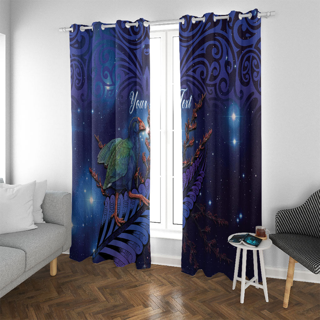 Takahe New Zealand Personalised Window Curtain Harakeke Silver Fern Maori Pattern LT22 With Grommets Blue - Polynesian Pride