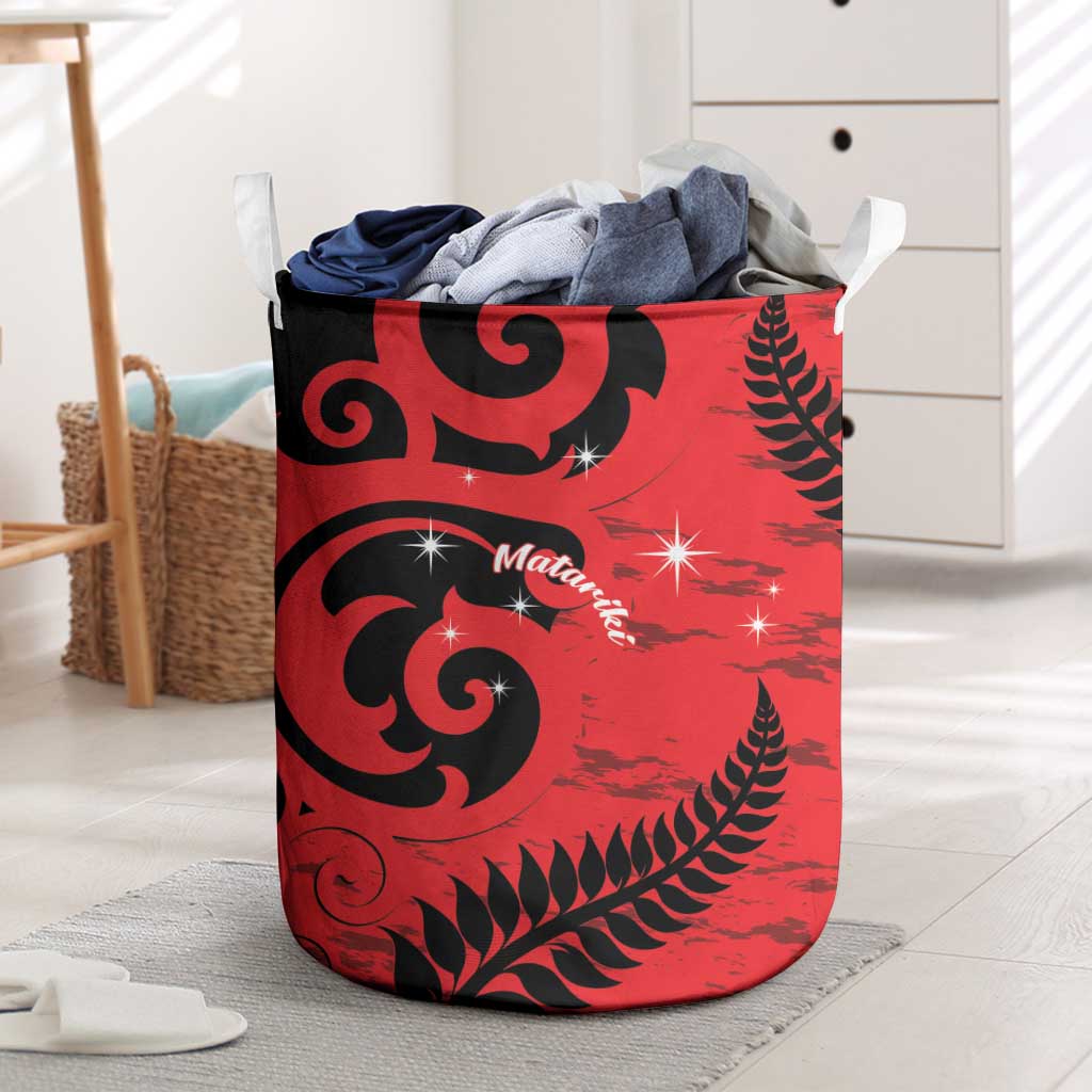 New Zealand Matariki Laundry Basket Maori New Year Koru Pattern LT22 Red - Polynesian Pride