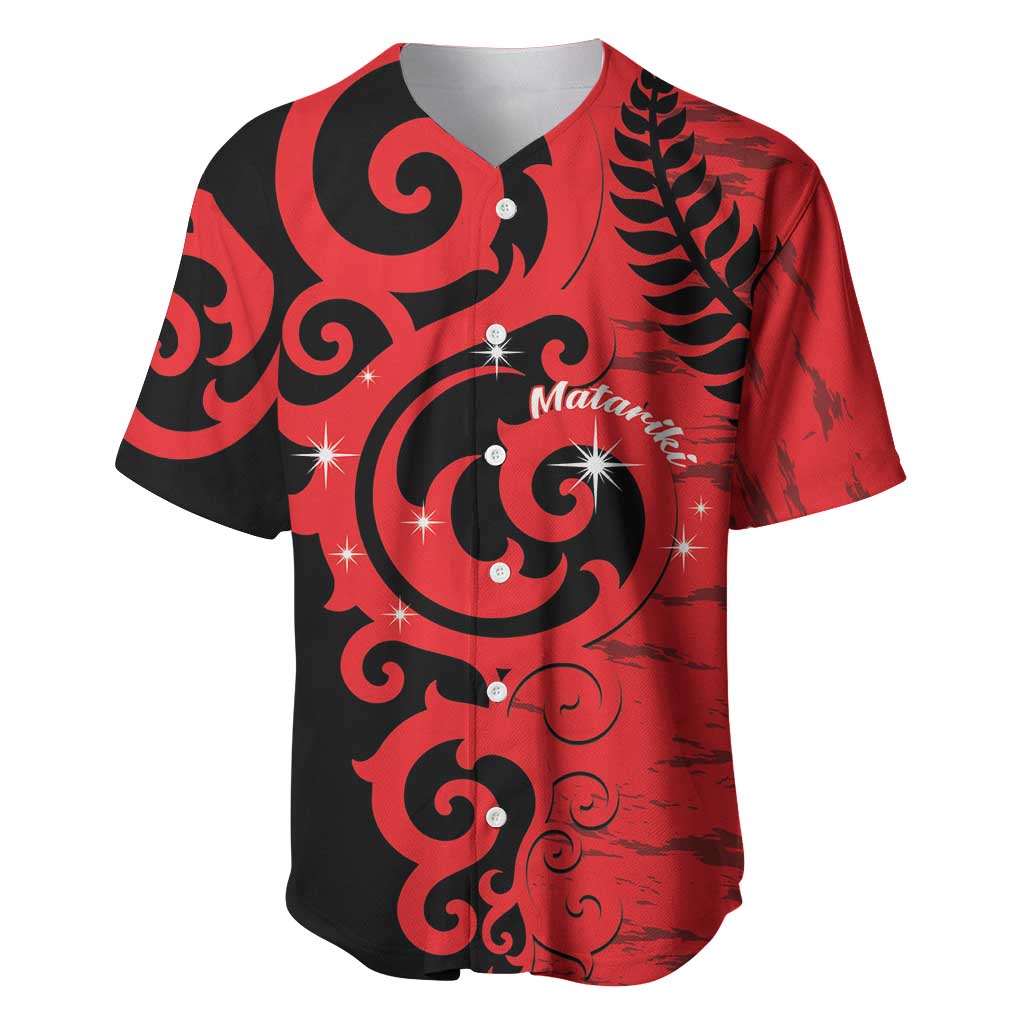 New Zealand Matariki Baseball Jersey Maori New Year Koru Pattern LT22 Red - Polynesian Pride