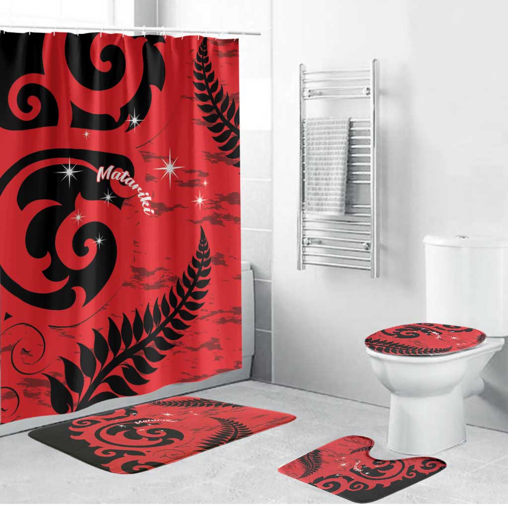 New Zealand Matariki Bathroom Set Maori New Year Koru Pattern LT22 Bathroom Set (4 pcs) Red - Polynesian Pride
