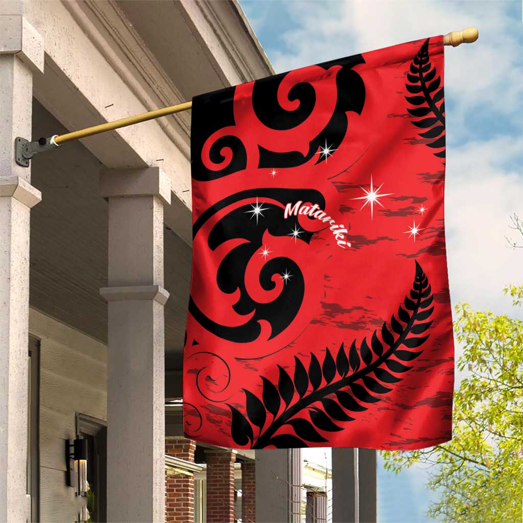 New Zealand Matariki Garden Flag Maori New Year Koru Pattern LT22 House Flag Red - Polynesian Pride