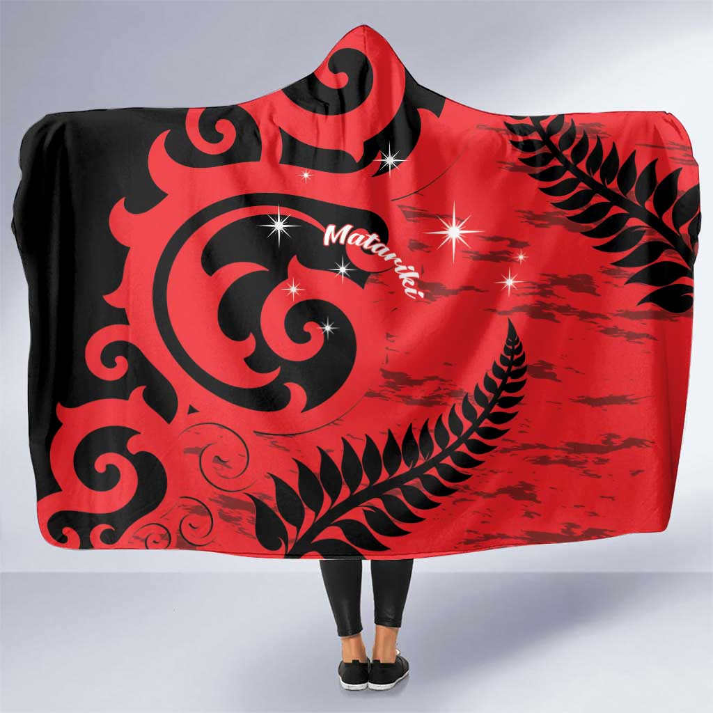 New Zealand Matariki Hooded Blanket Maori New Year Koru Pattern LT22 One Size Red - Polynesian Pride